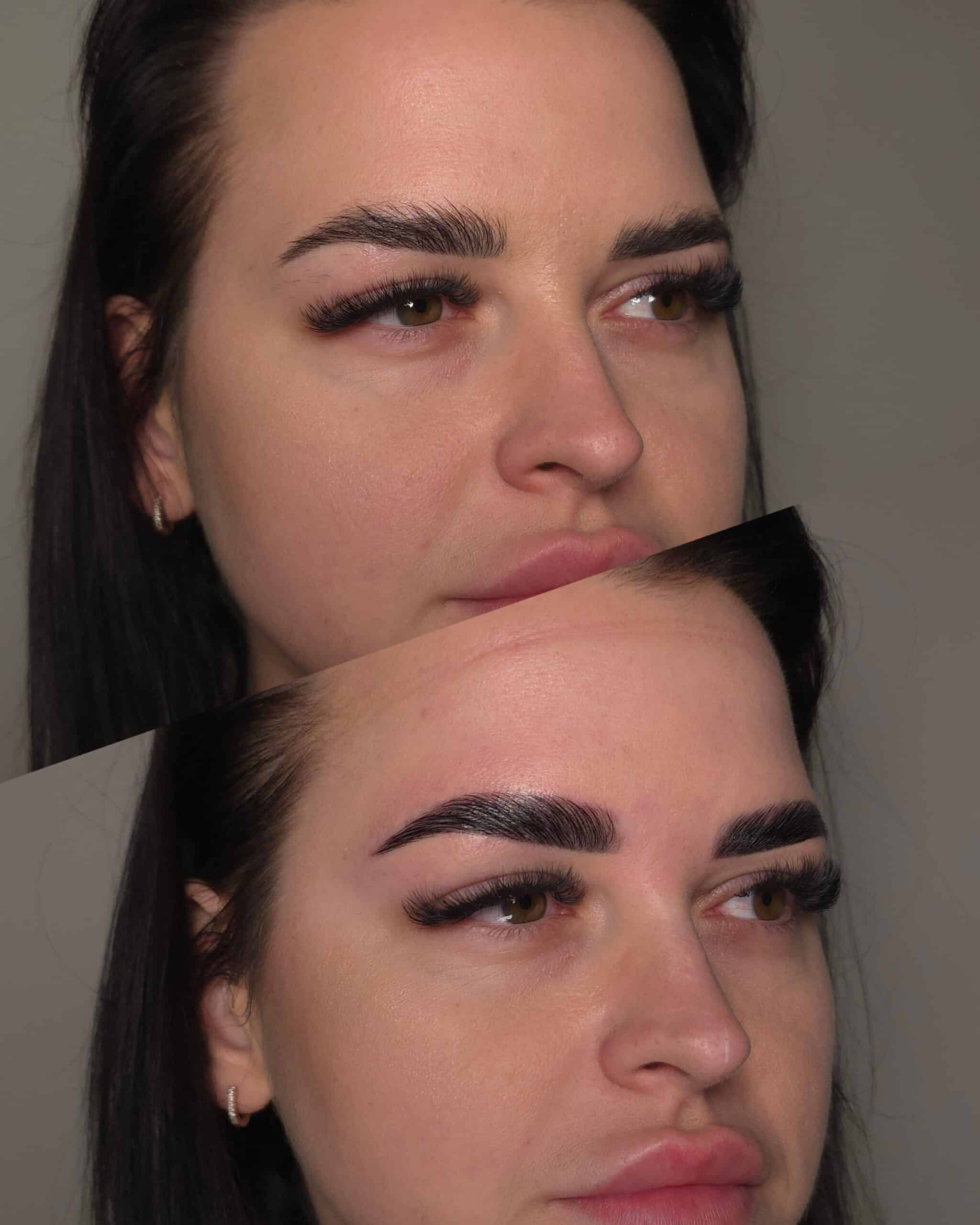 Stylizacja brwi dla brunetki w Krakowie – intensywny, głęboki kolor.